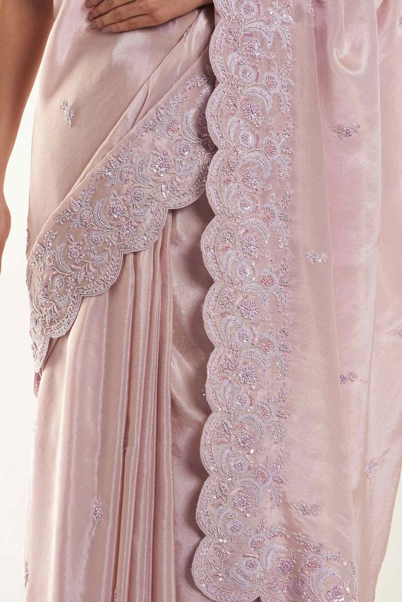 blush pink embroidered saree set