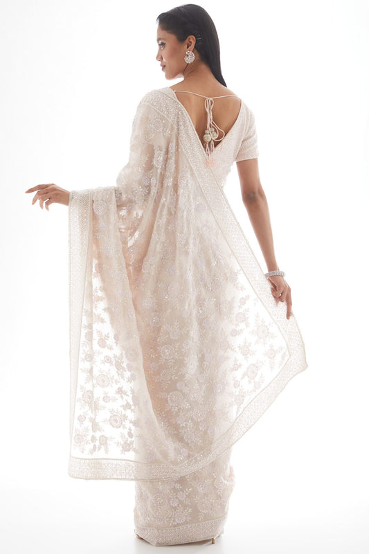 peach embellished saree set