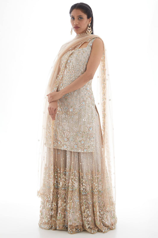grey embellished sharara set
