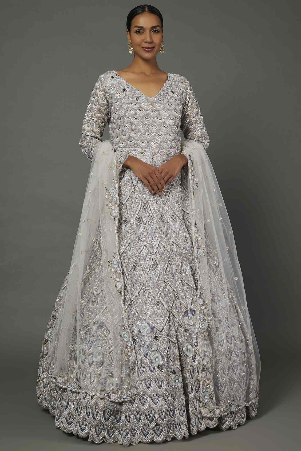 lilac embellished gown with dupatta