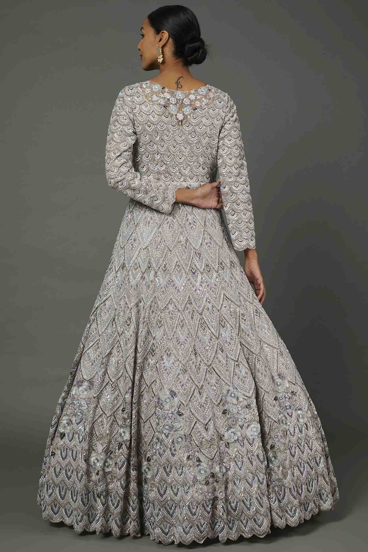 lilac embellished gown with dupatta