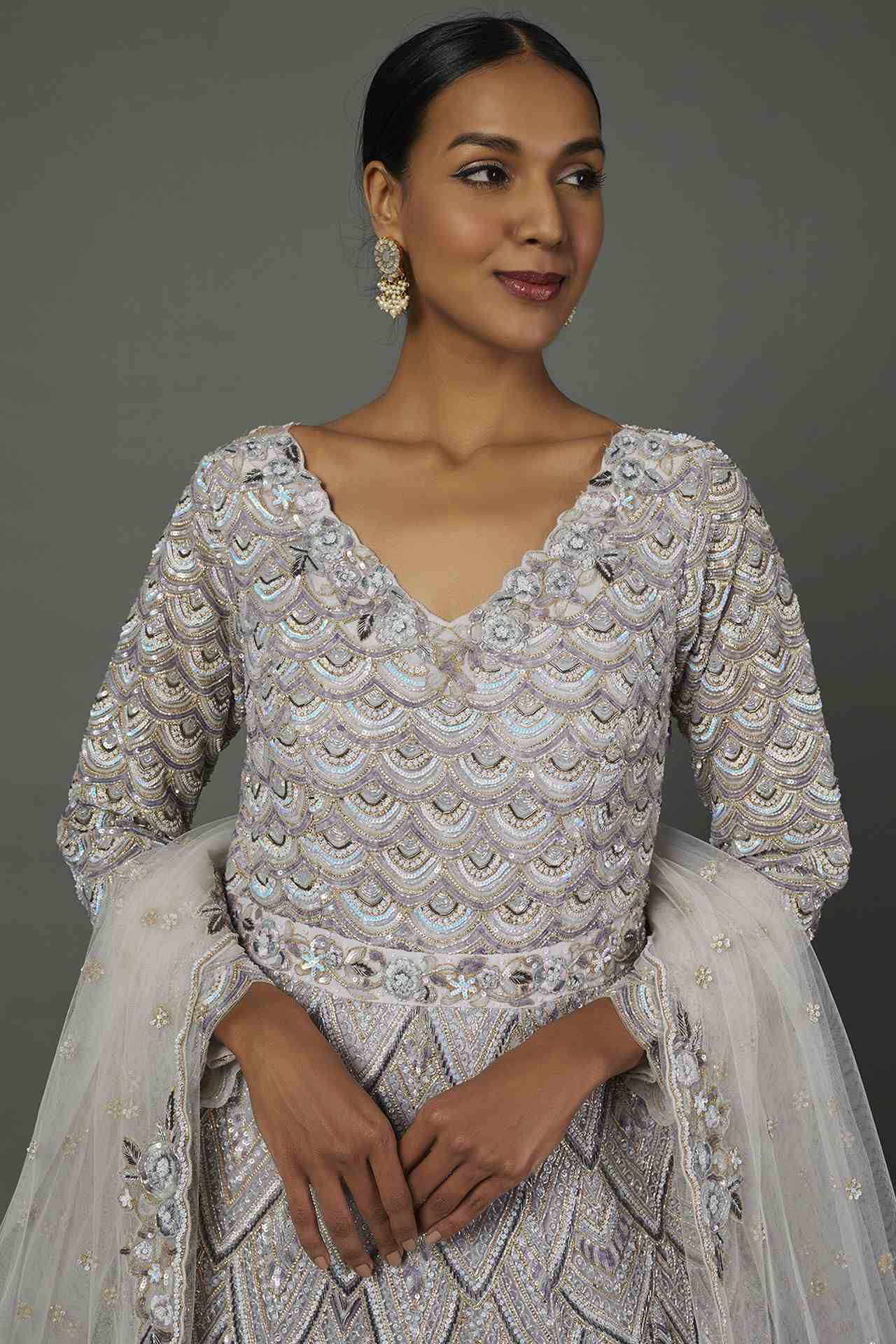 lilac embellished gown with dupatta