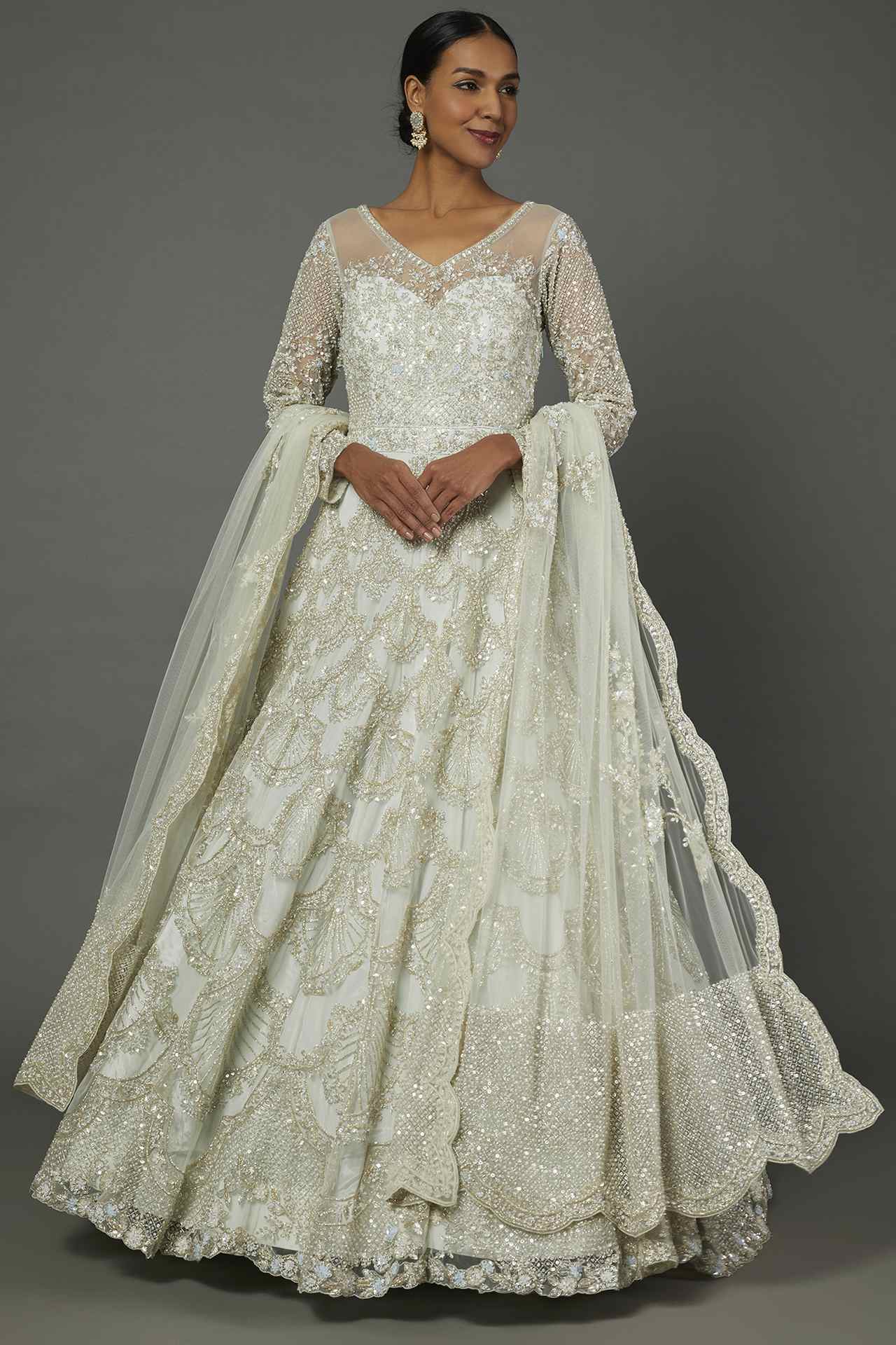 ice blue embellished gown with dupatta