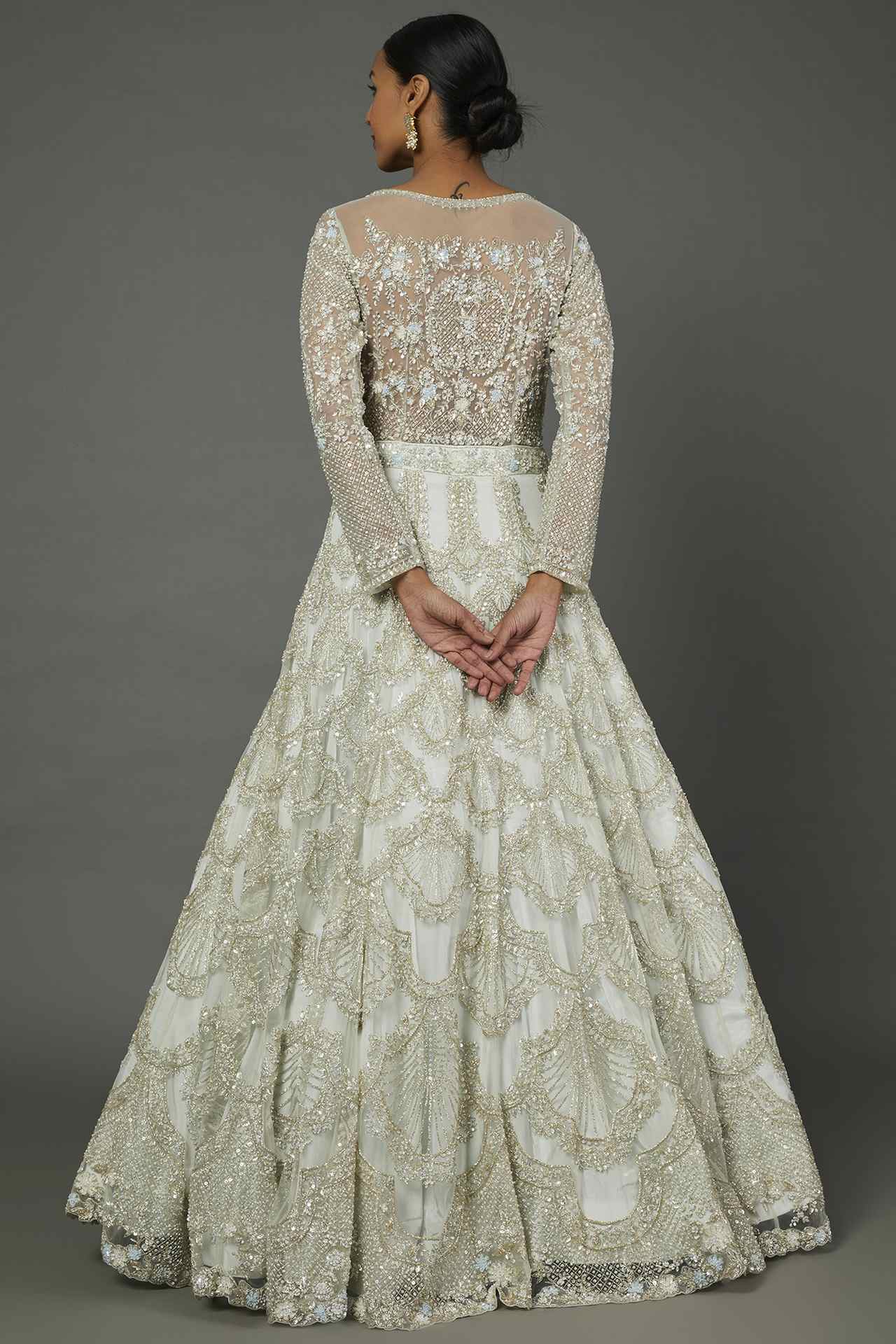 ice blue embellished gown with dupatta