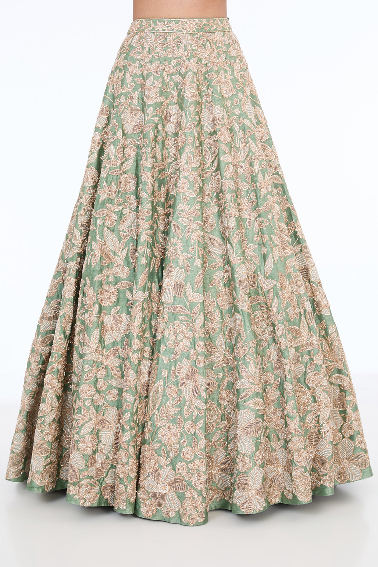 ice blue raw silk hand embroidered lehenga set