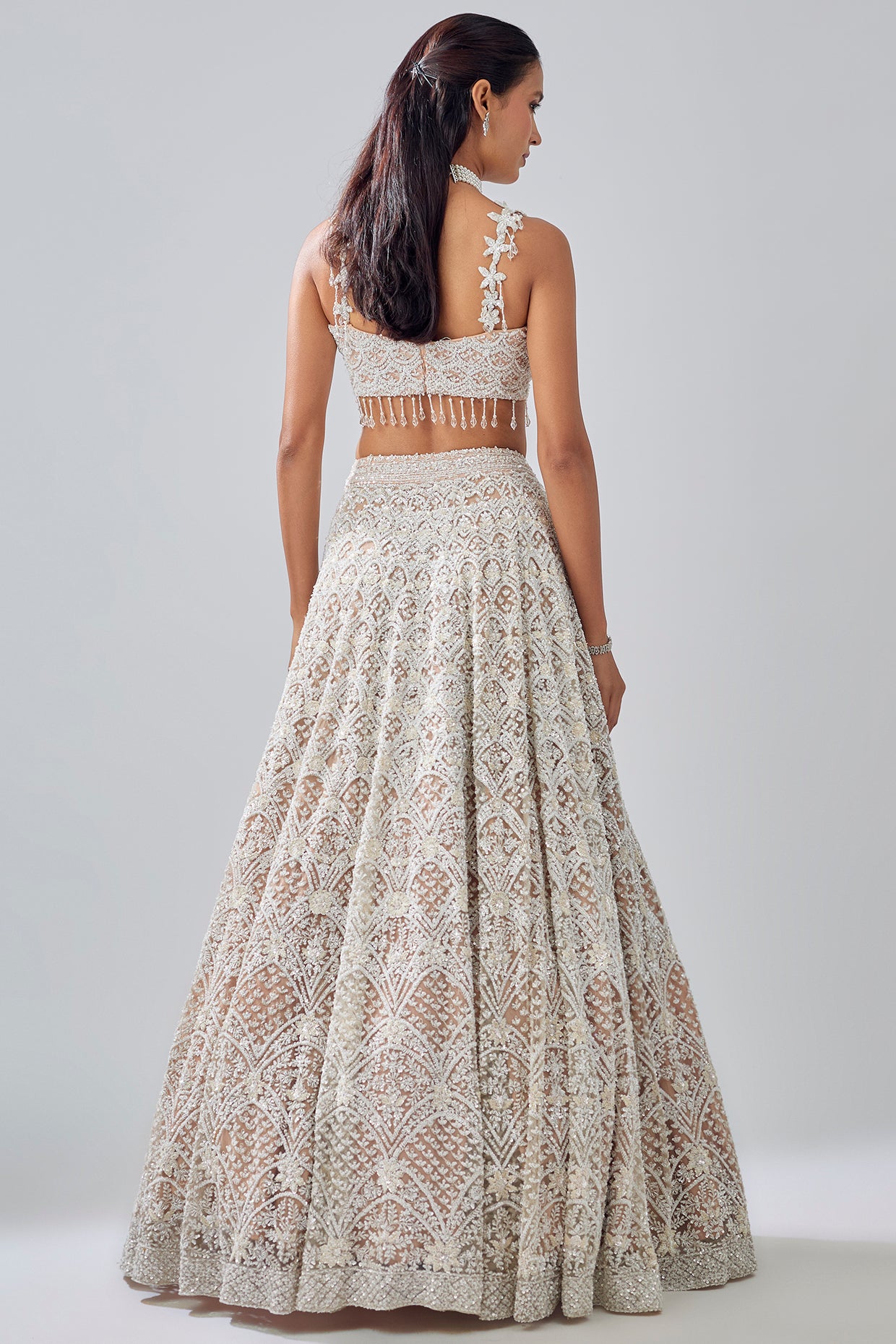 white net sequin & cutdana embroidered lehenga set