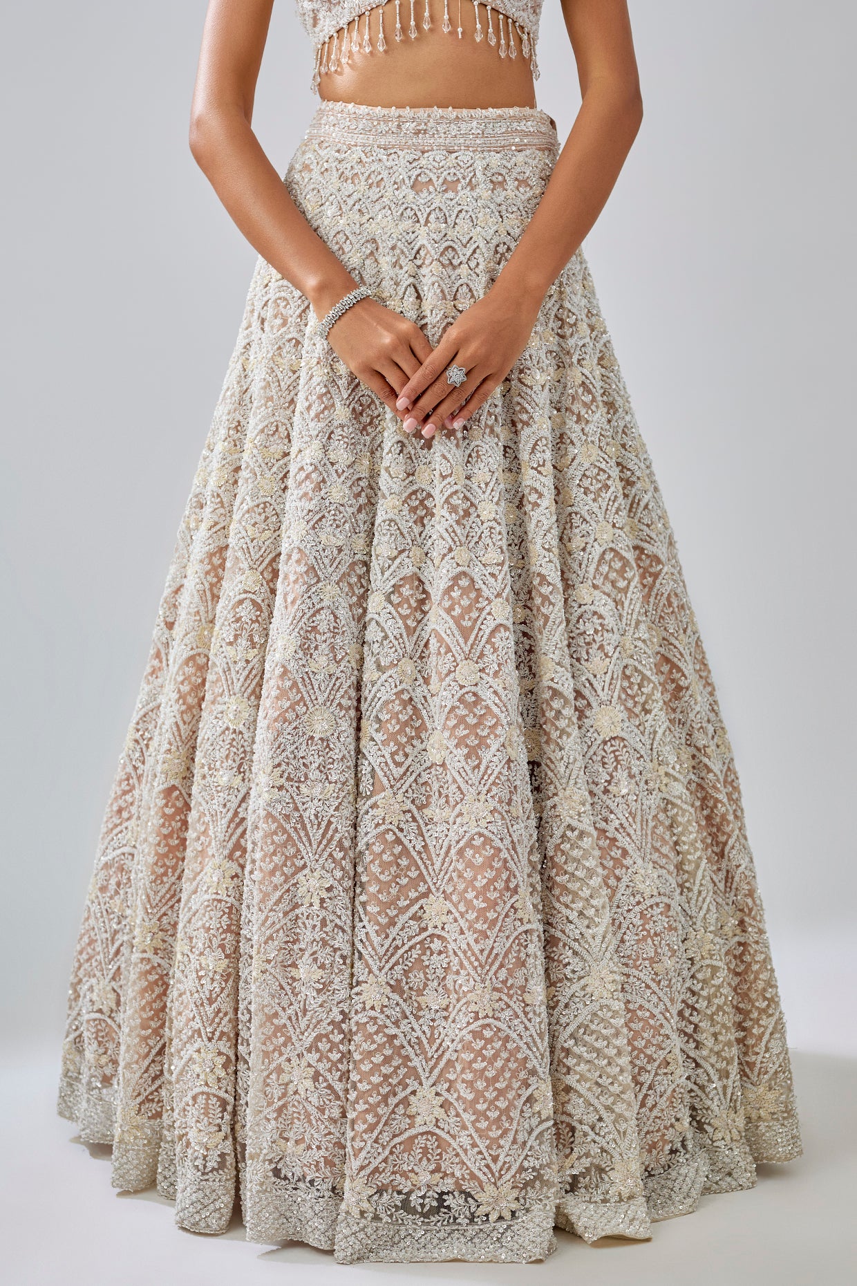 white net sequin & cutdana embroidered lehenga set