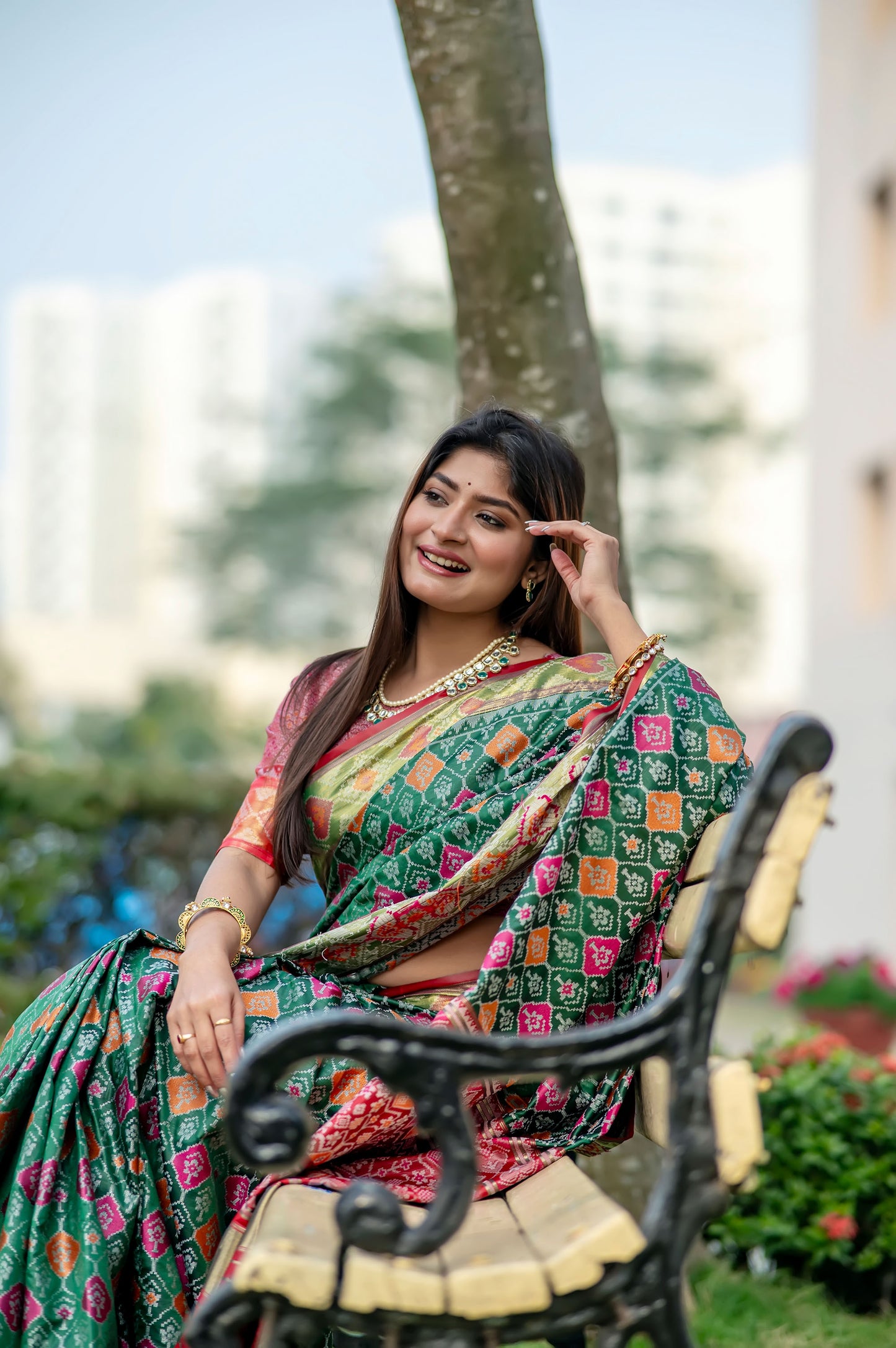 Krina Green Banarasi Silk meenakari patola weaves Saree