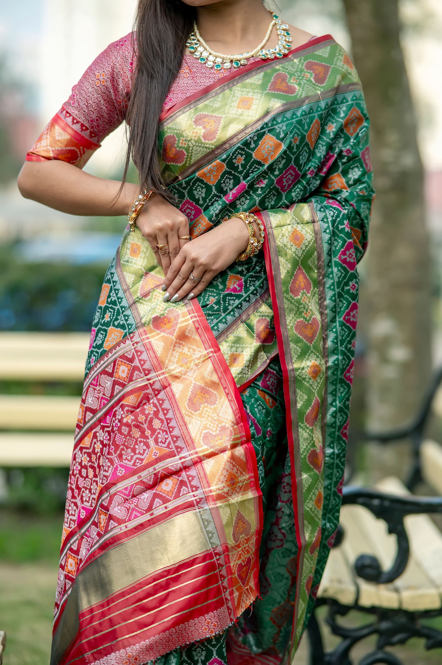 Krina Green Banarasi Silk meenakari patola weaves Saree