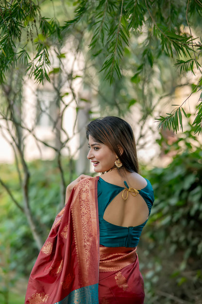 Krishna Maroon Banarasi Silk zari Saree