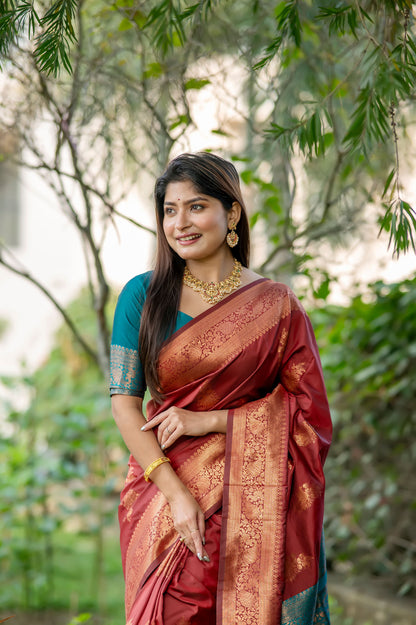 Krishna Maroon Banarasi Silk zari Saree