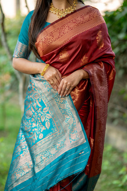 Krishna Maroon Banarasi Silk zari Saree