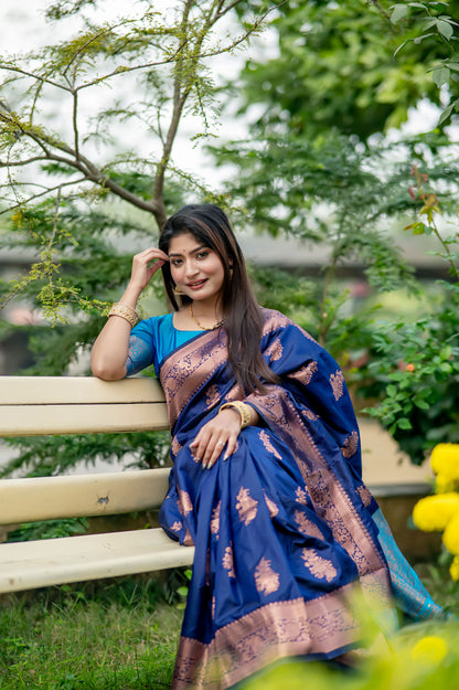 Krishna Navy Blue Banarasi Silk zari Saree
