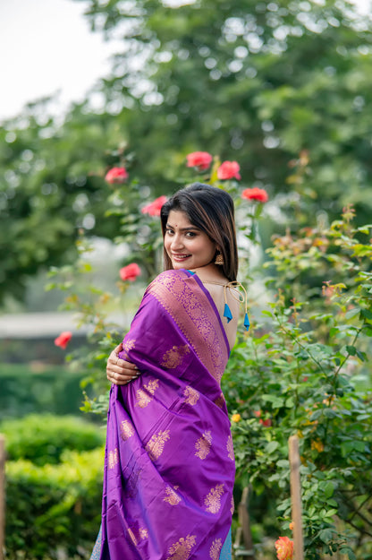 Krishna Purple Banarasi Silk zari Saree