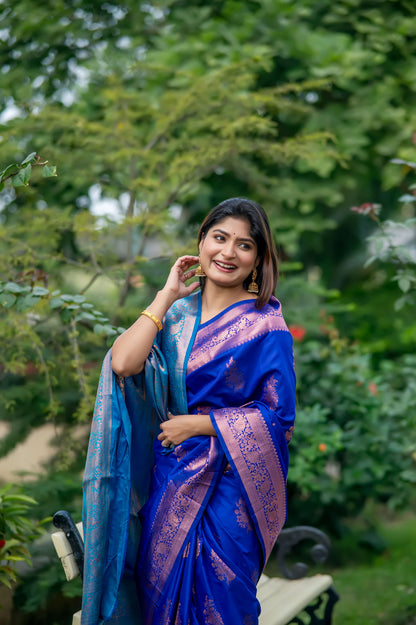 Krishna Royal Blue Banarasi Silk zari Saree