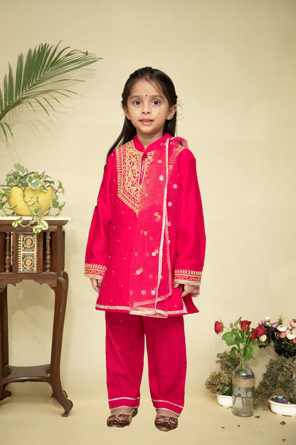 Fuschia kids Kurta Payjama Set with Dori Embroidery