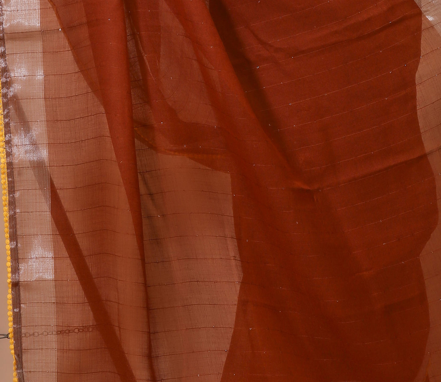 Dori Brown Yellow Linen Silk Saree