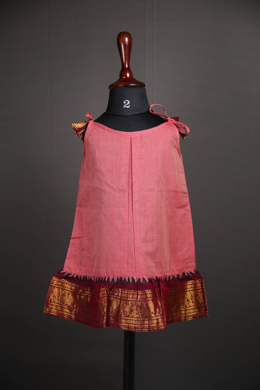 Swara - Tie up Dress in Kanchi Cotton in Onion Pink
