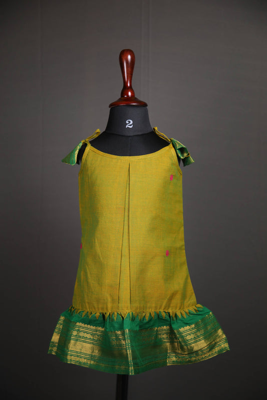 Swara - Tie up Dress in Kanchi Cotton in Mehendi Green