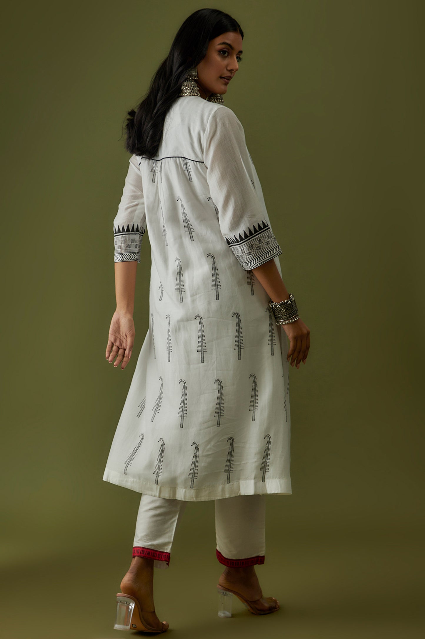 Hand Block Printed Overlap Yoke and Embroidered Kurta Set