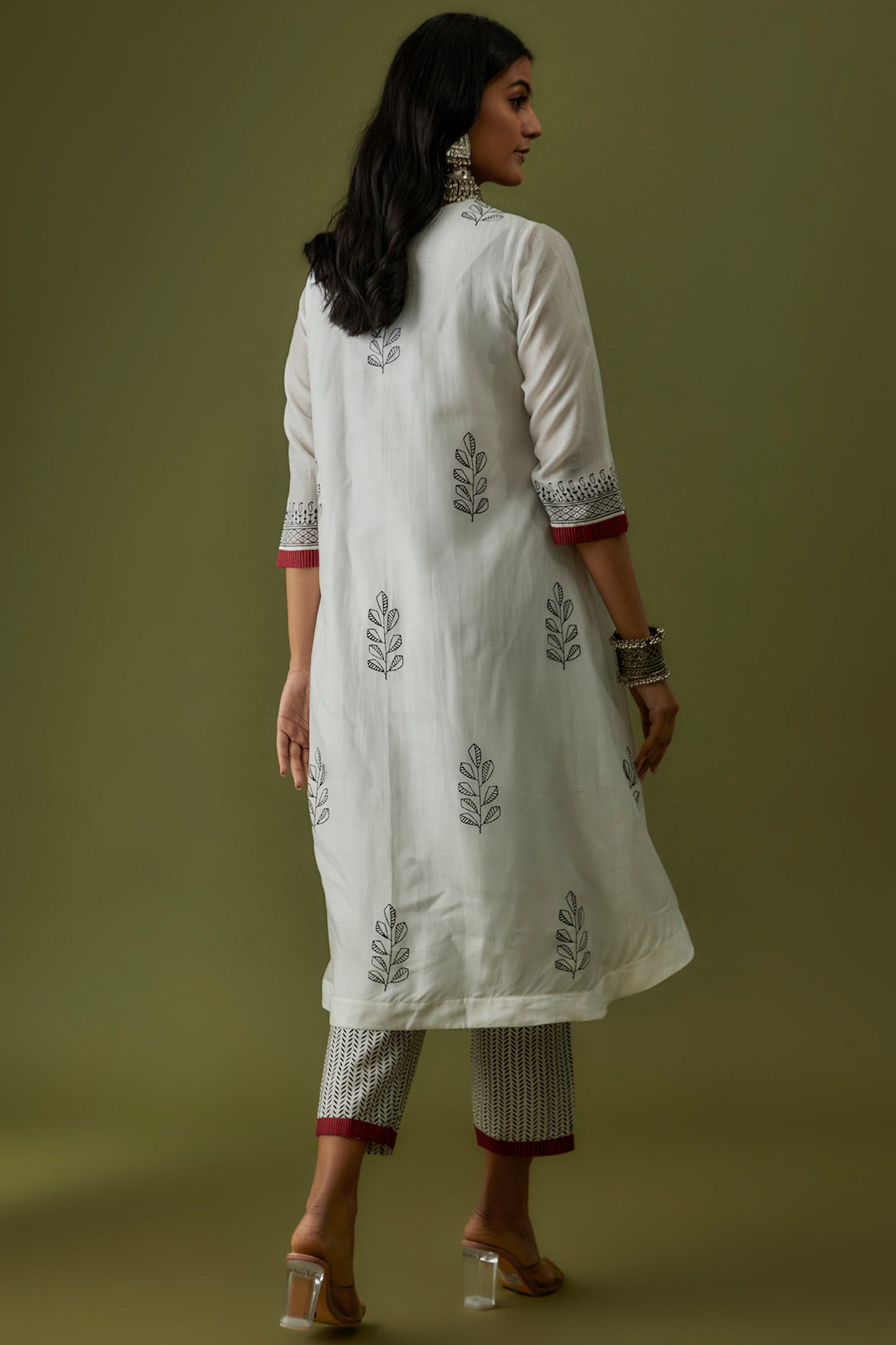 Ivory Hand Block Printed Cotton Silk Kurta Set