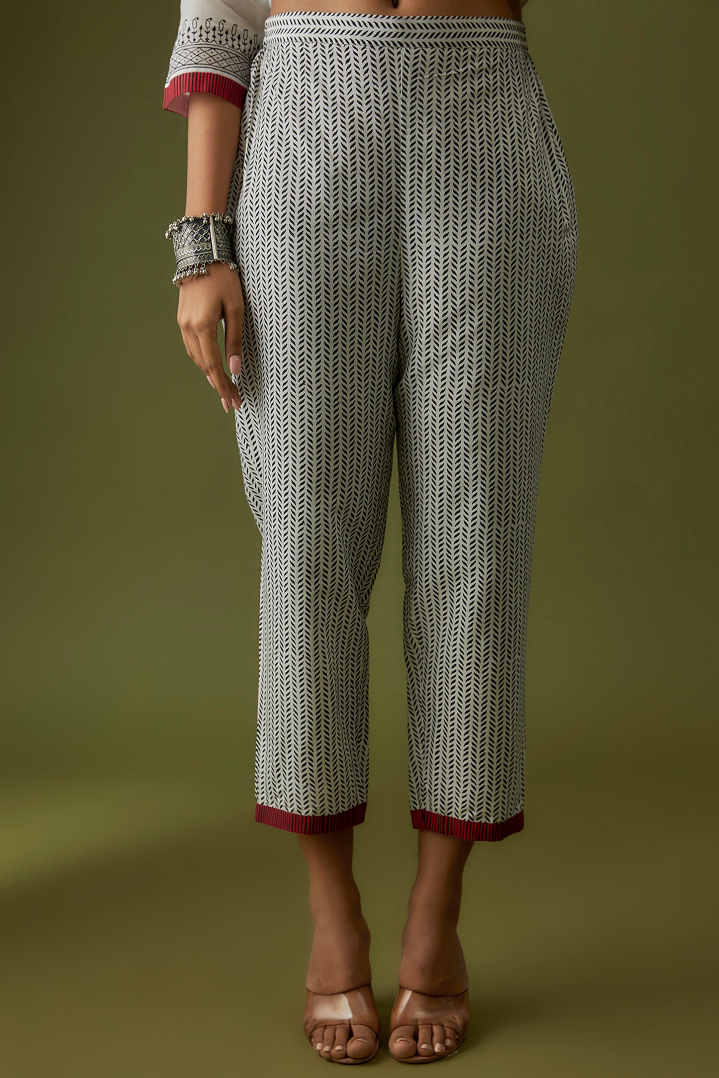 Ivory Hand Block Printed Cotton Silk Kurta Set