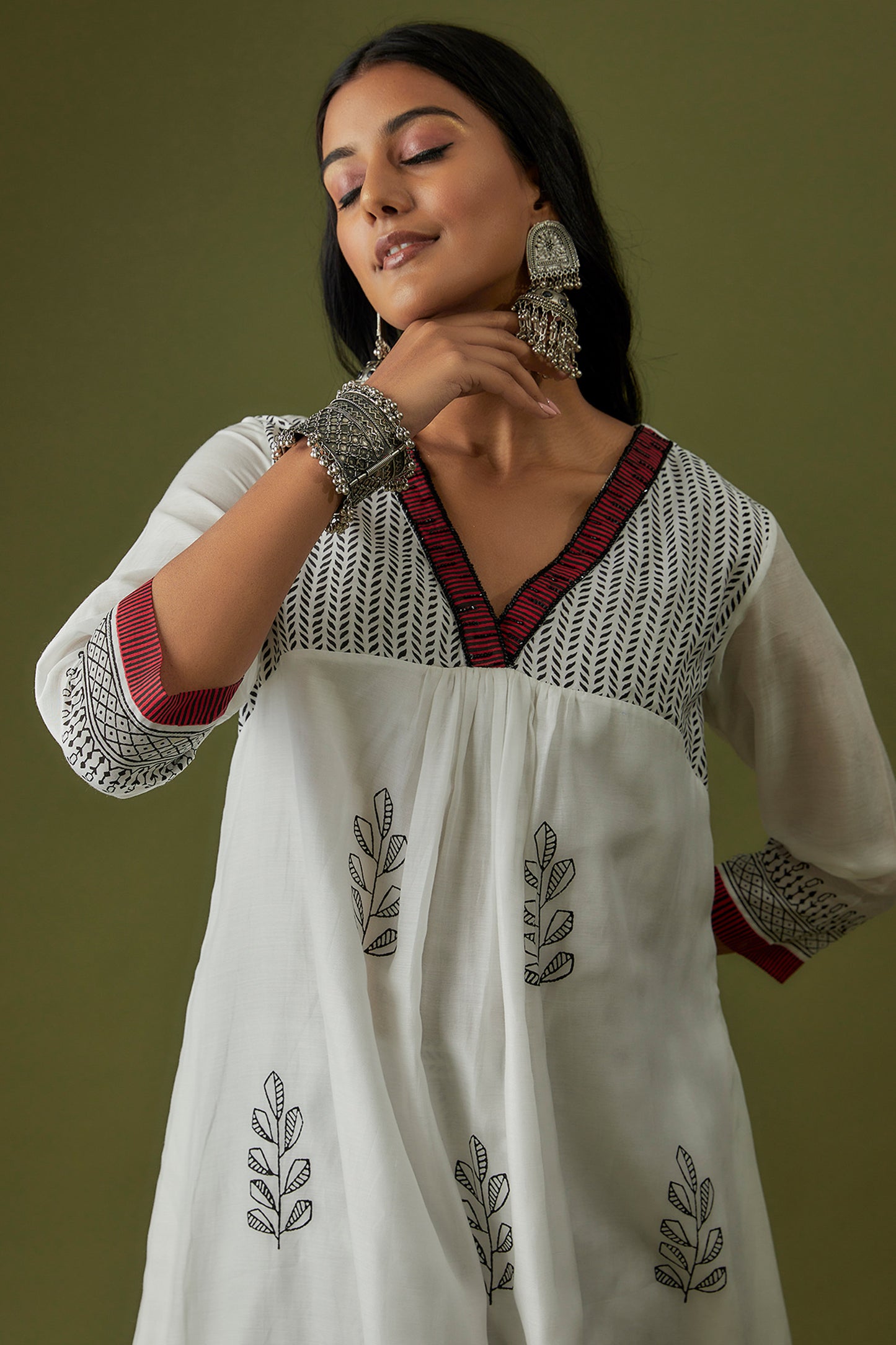 Ivory Hand Block Printed Cotton Silk Kurta Set