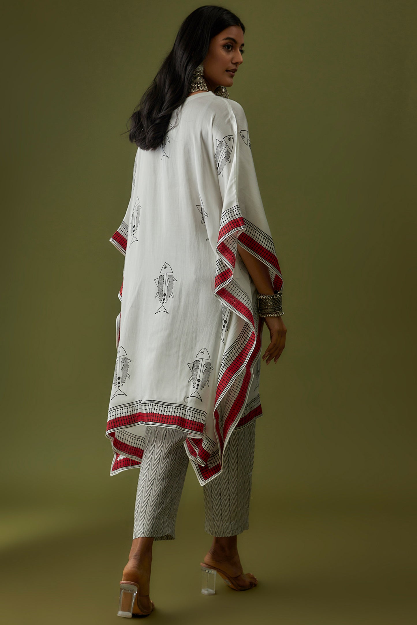 Ivory Contemporary Hand Block Printed Modal Kaftan Set