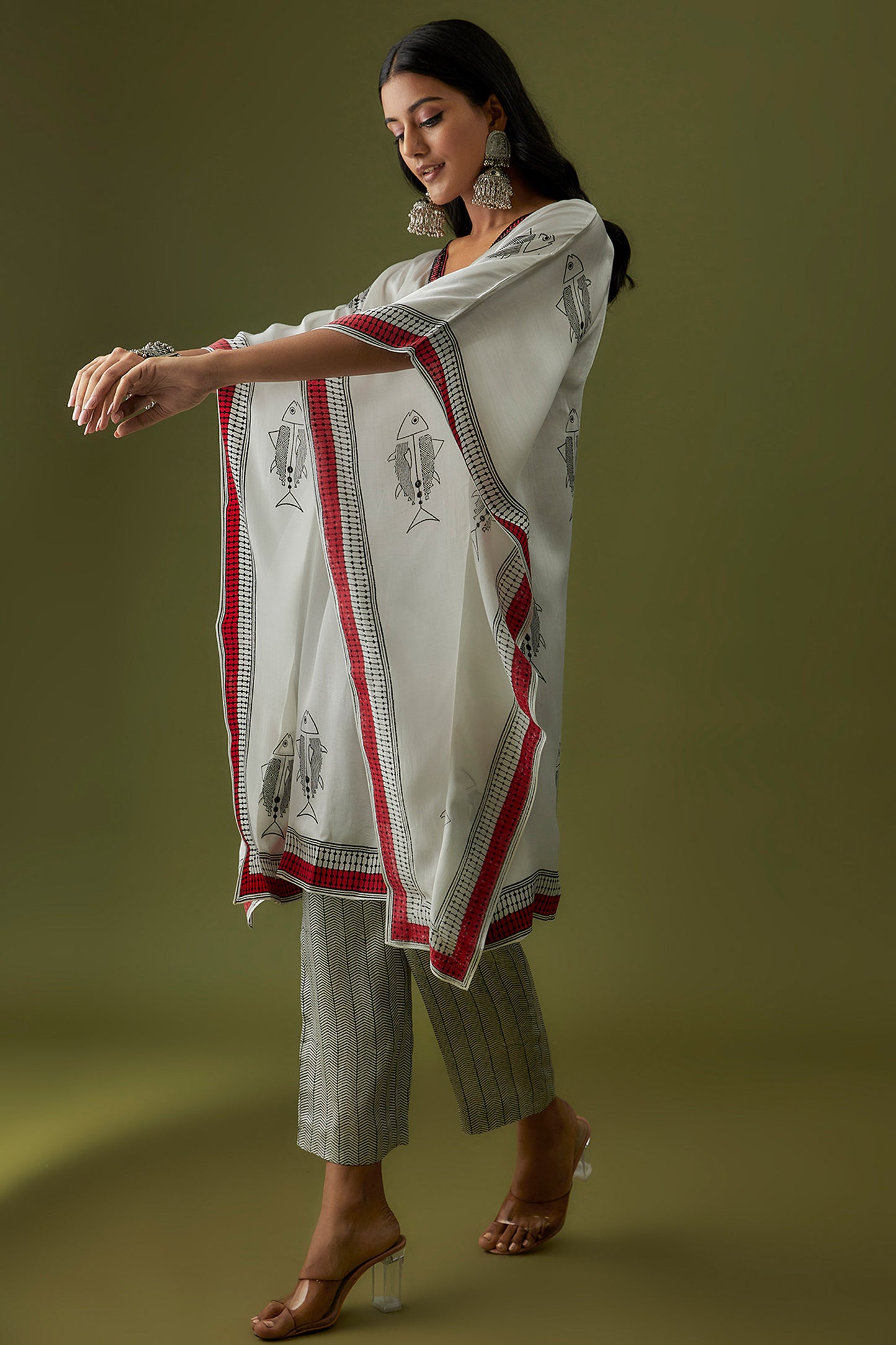 Ivory Contemporary Hand Block Printed Modal Kaftan Set