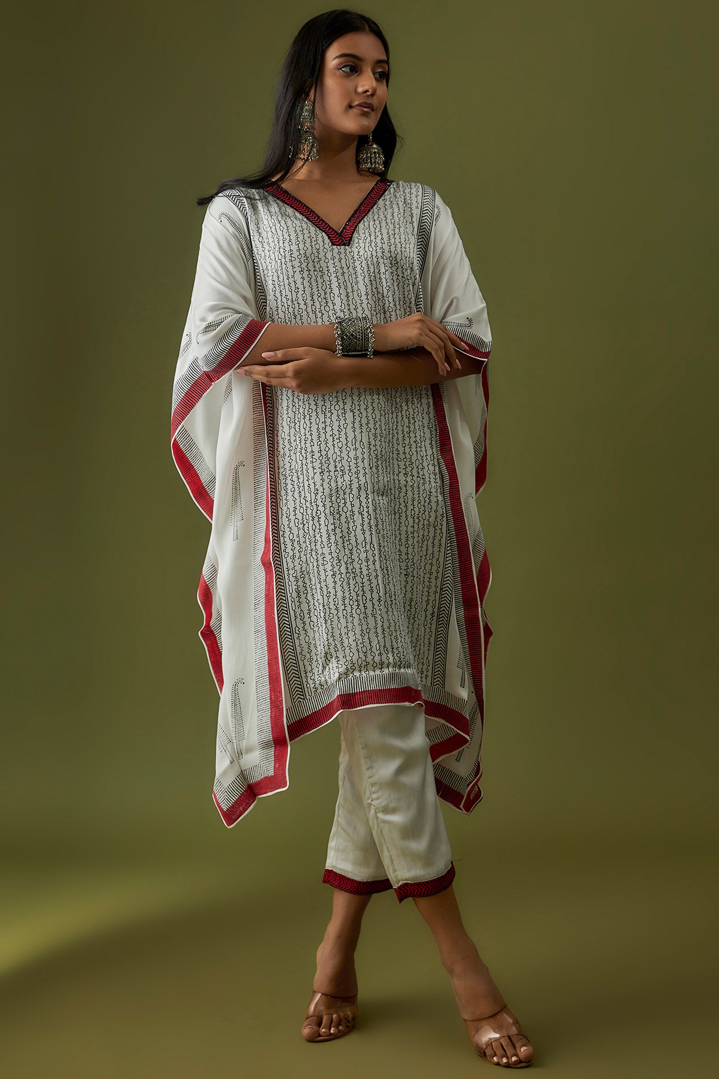 Ivory Hand Block Printed Modal Kaftan set