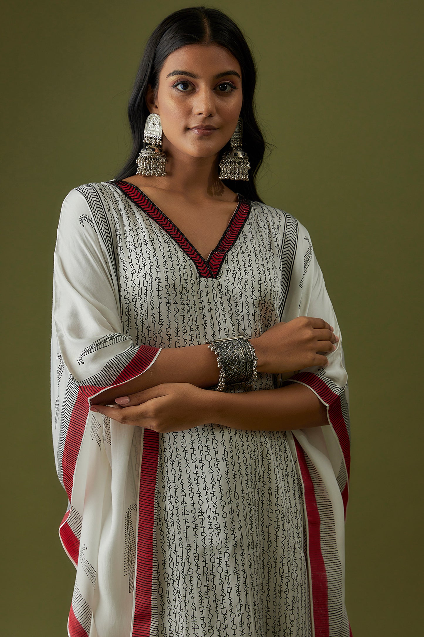 Ivory Hand Block Printed Modal Kaftan set