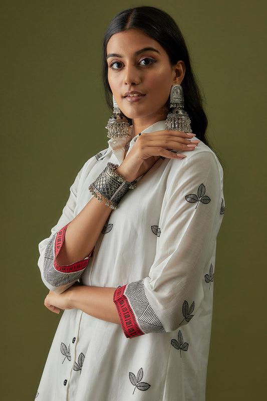 Ivory Hand Block Printed Cotton Silk Coord Set