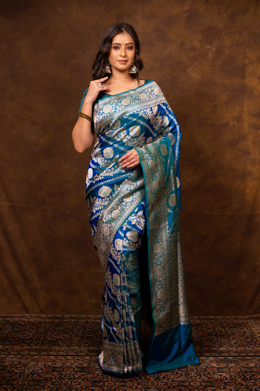 Blue Saree Katan Silk Handwoven - Panaya