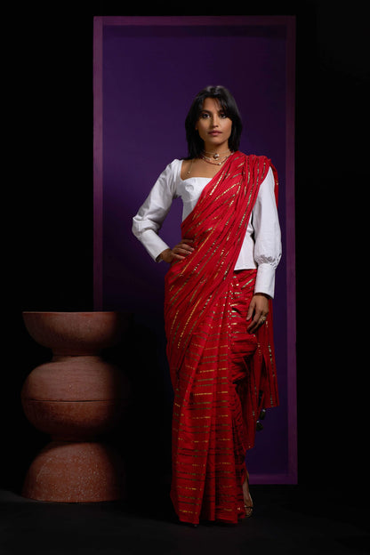 Laal Mulmul Cotton Handloom Saree