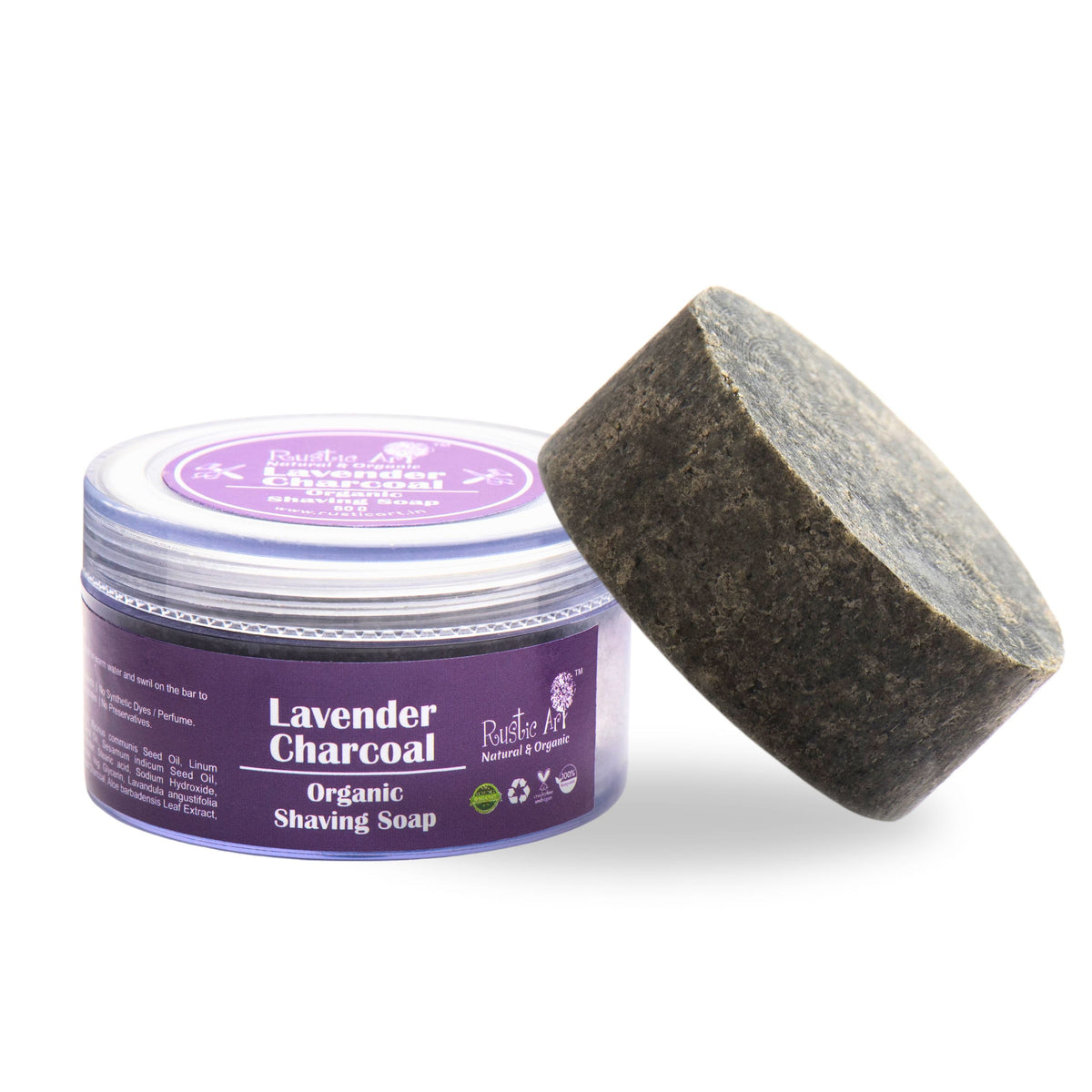 Lavender Charcoal Shaving Soap (50gm), Rustic Art