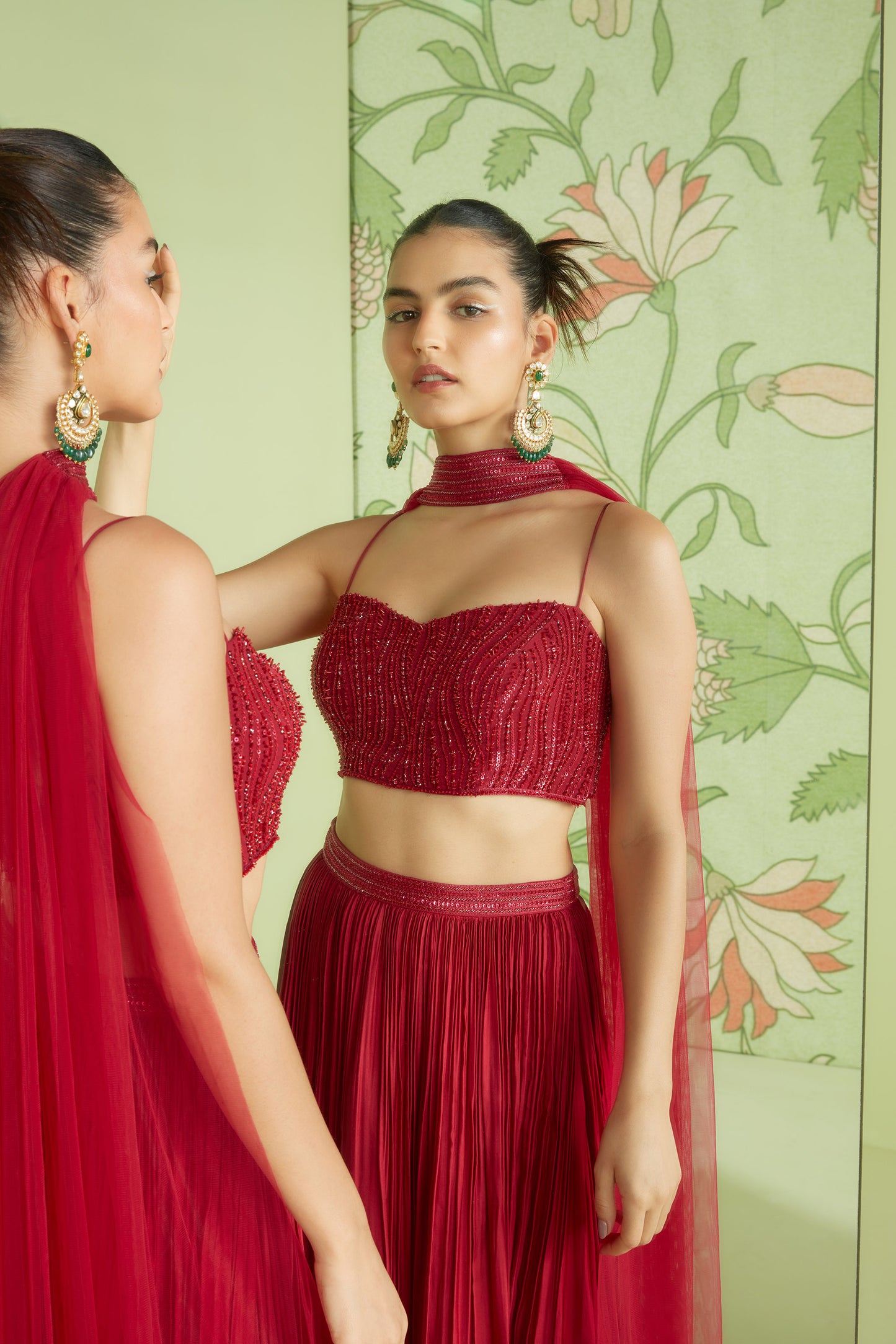 Cherry Red Modal Satin Hunar Bridesmaid Lehenga