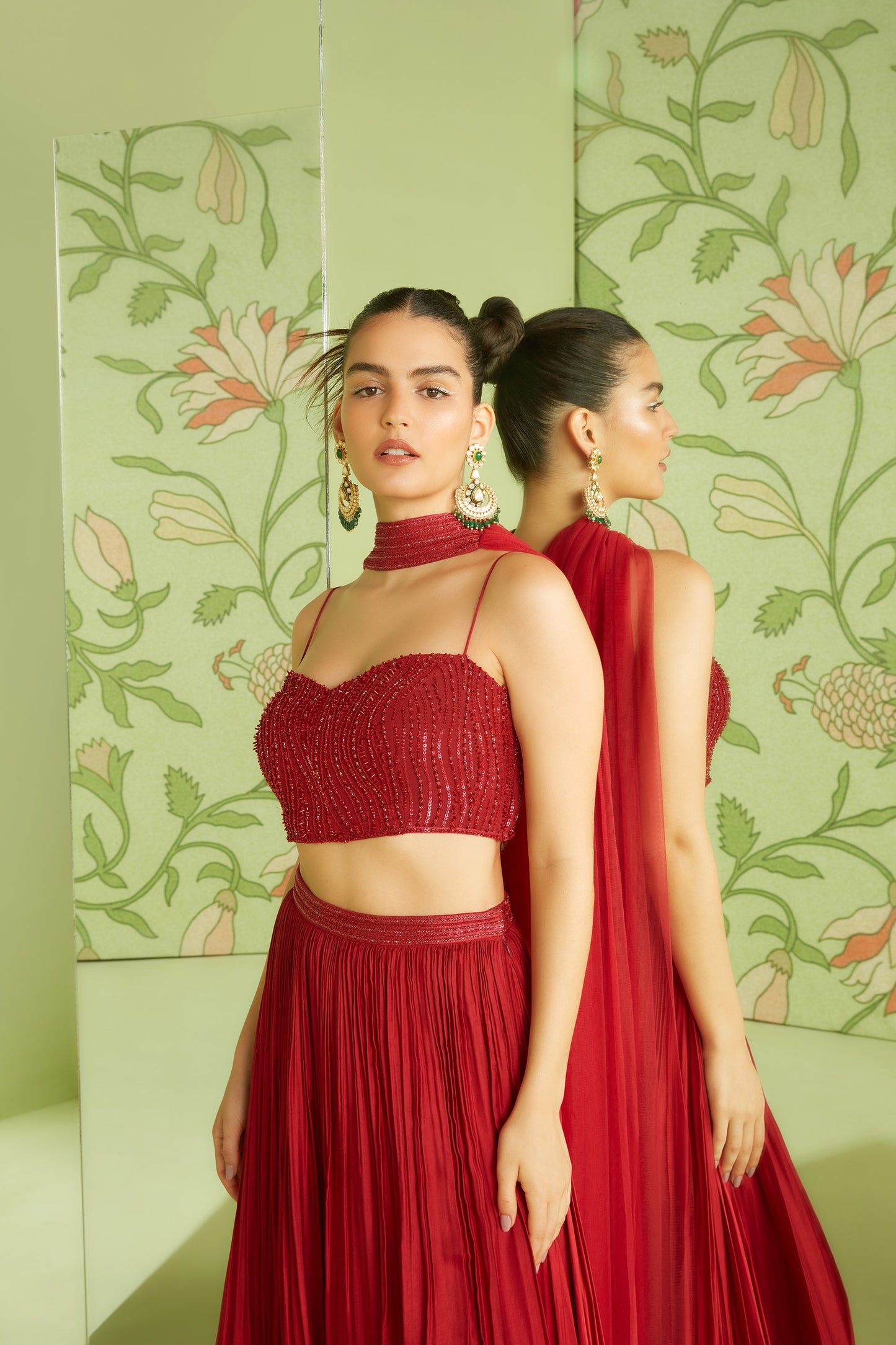 Cherry Red Modal Satin Hunar Bridesmaid Lehenga