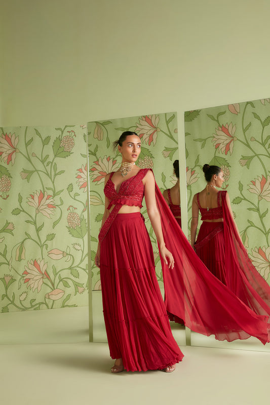 Cherry Red Concept Georgette Signature 3D Embellished Saree