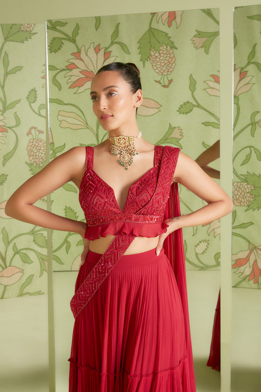 Cherry Red Concept Georgette Signature 3D Embellished Saree