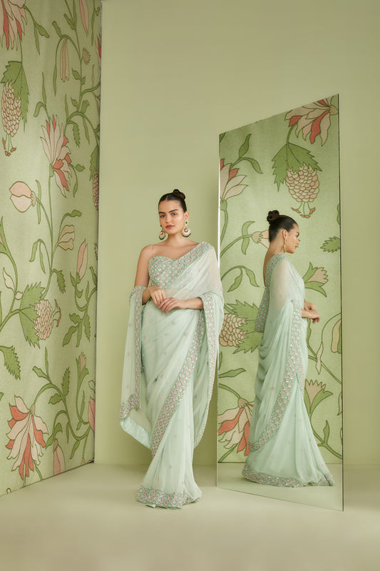 Mint Green Georgette Classic Hunar Saree