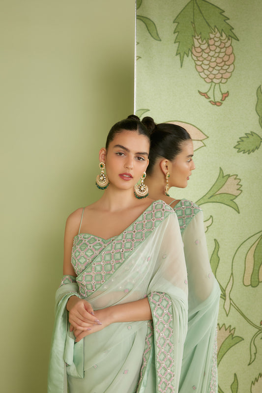 Mint Green Georgette Classic Hunar Saree