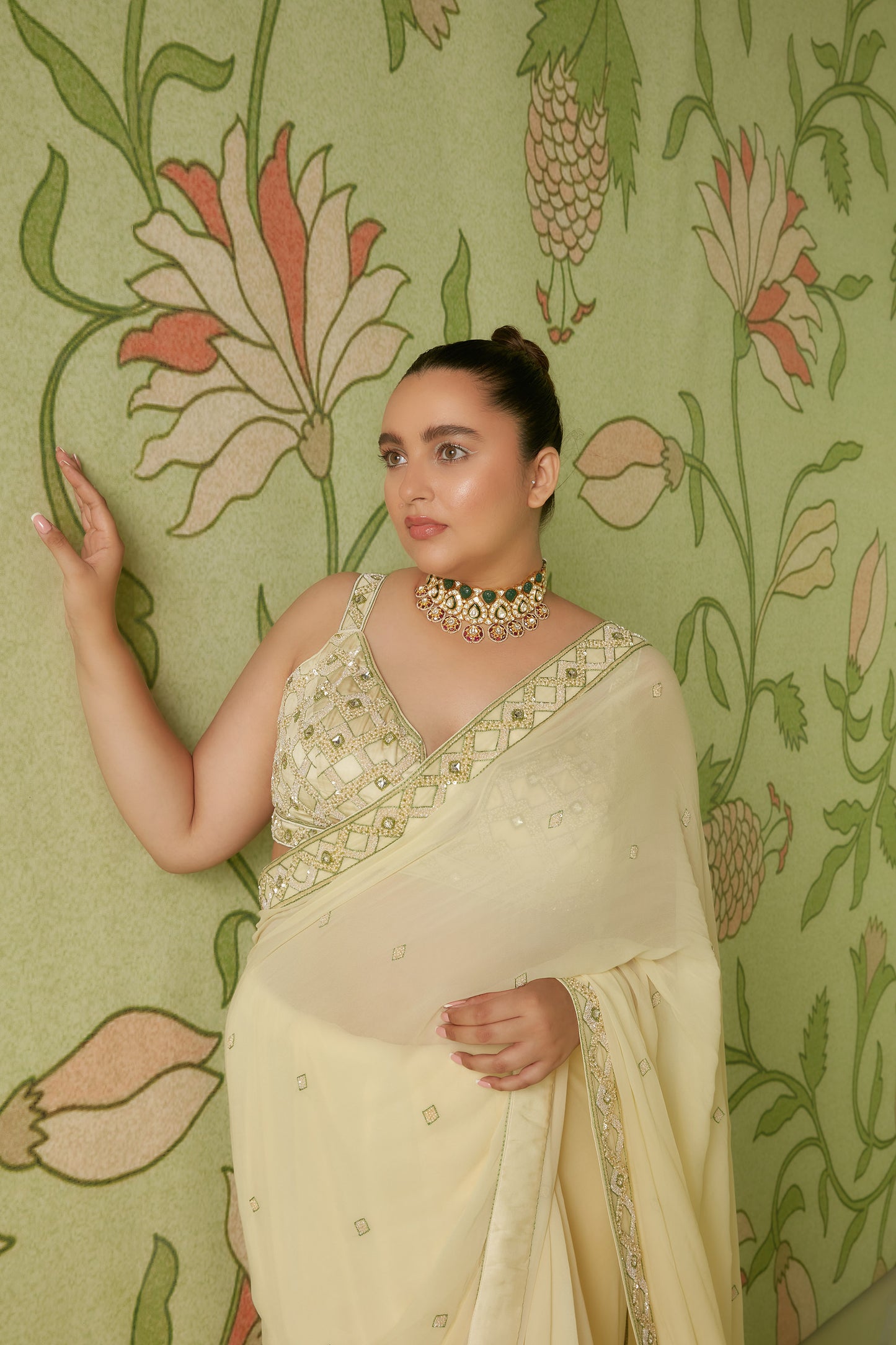 Ivory Signature 3D embroidered Georgette Hunar Saree