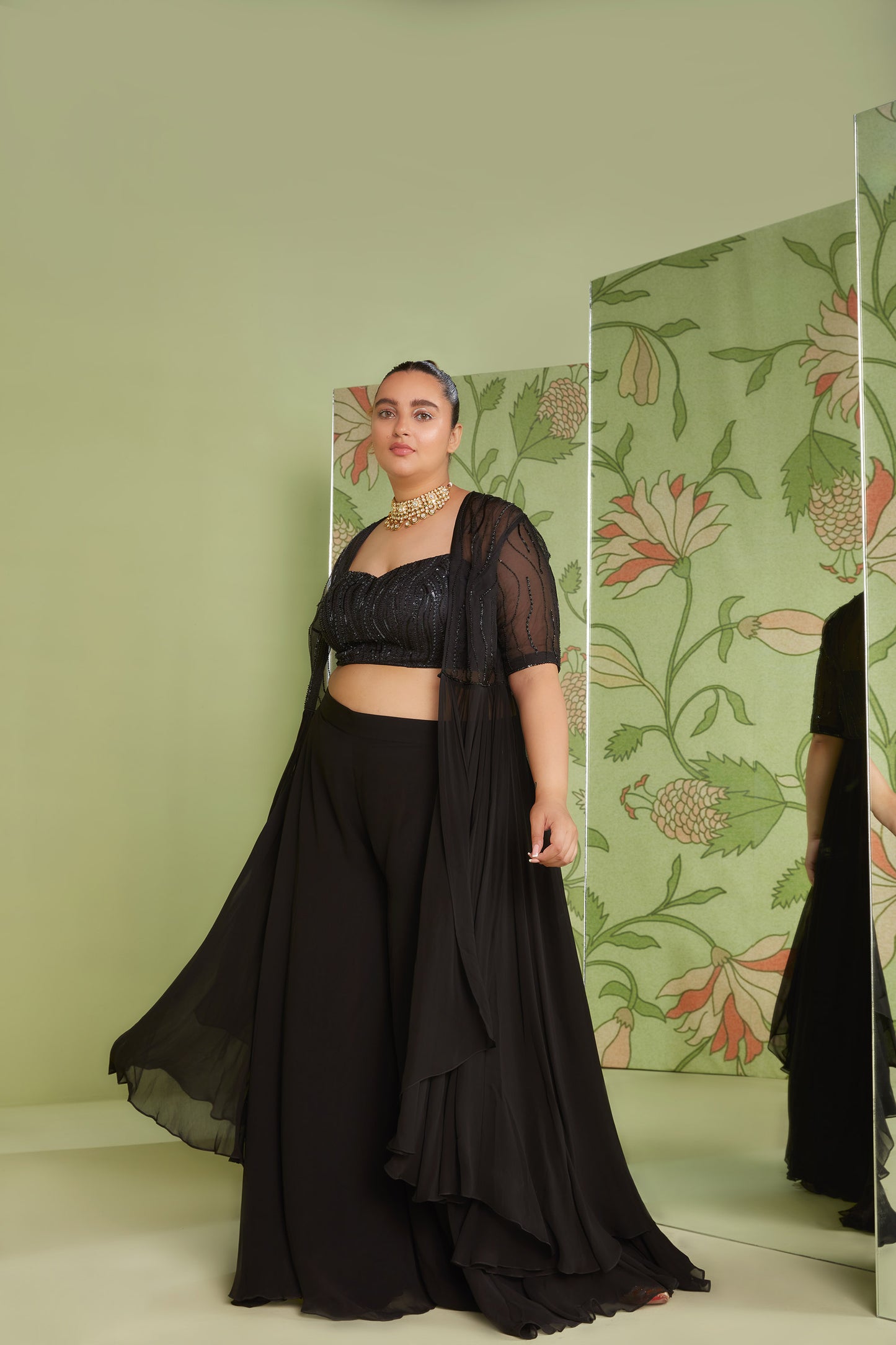 Black Georgette Embellished Hunar Indo western jacket set