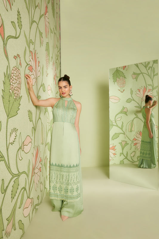 Sage Green In-cut halter neck palazzo set