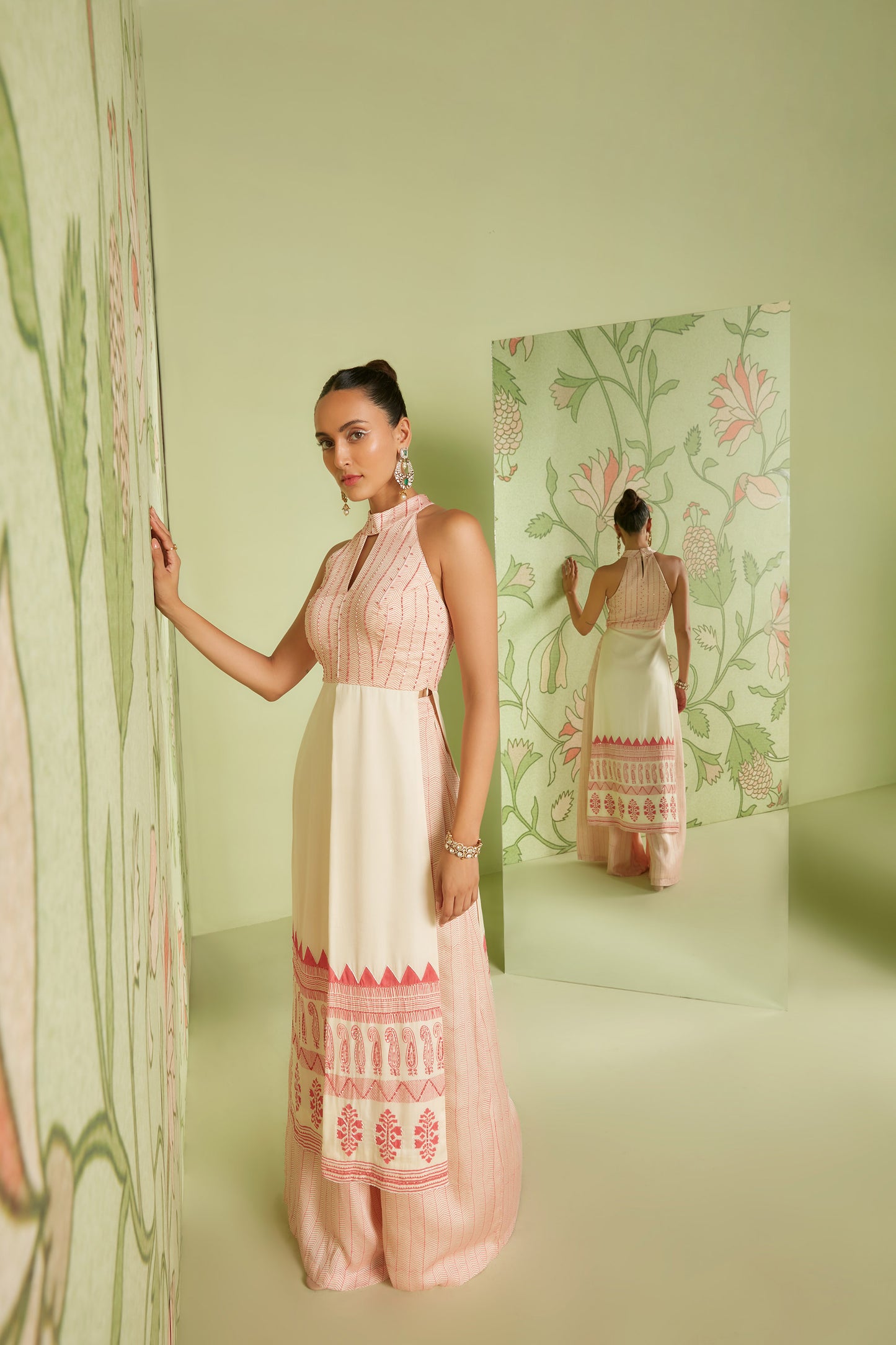 Ivory Pink In-cut halter neck palazzo set