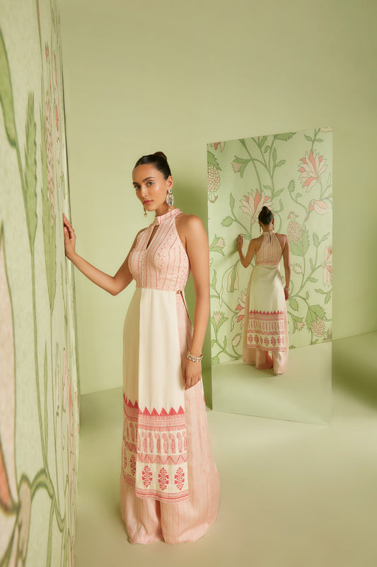 Ivory Pink In-cut halter neck palazzo set