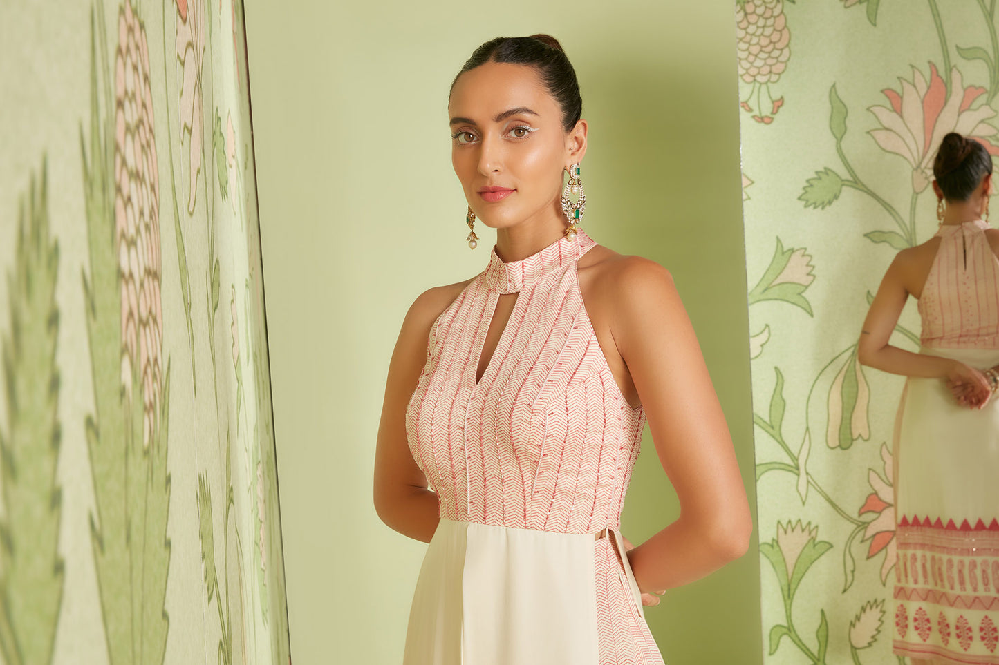 Ivory Pink In-cut halter neck palazzo set