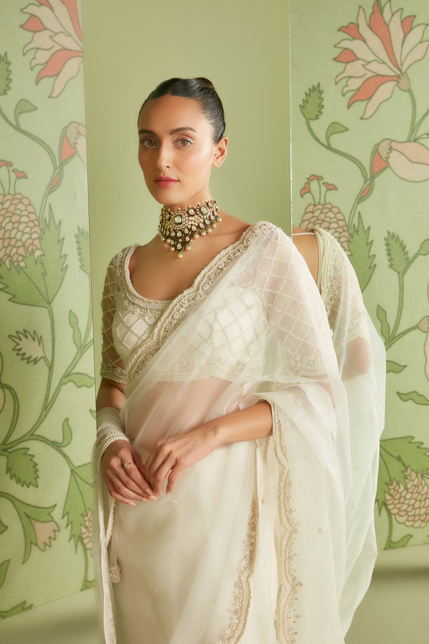 Ivory Organza Hunar Saree