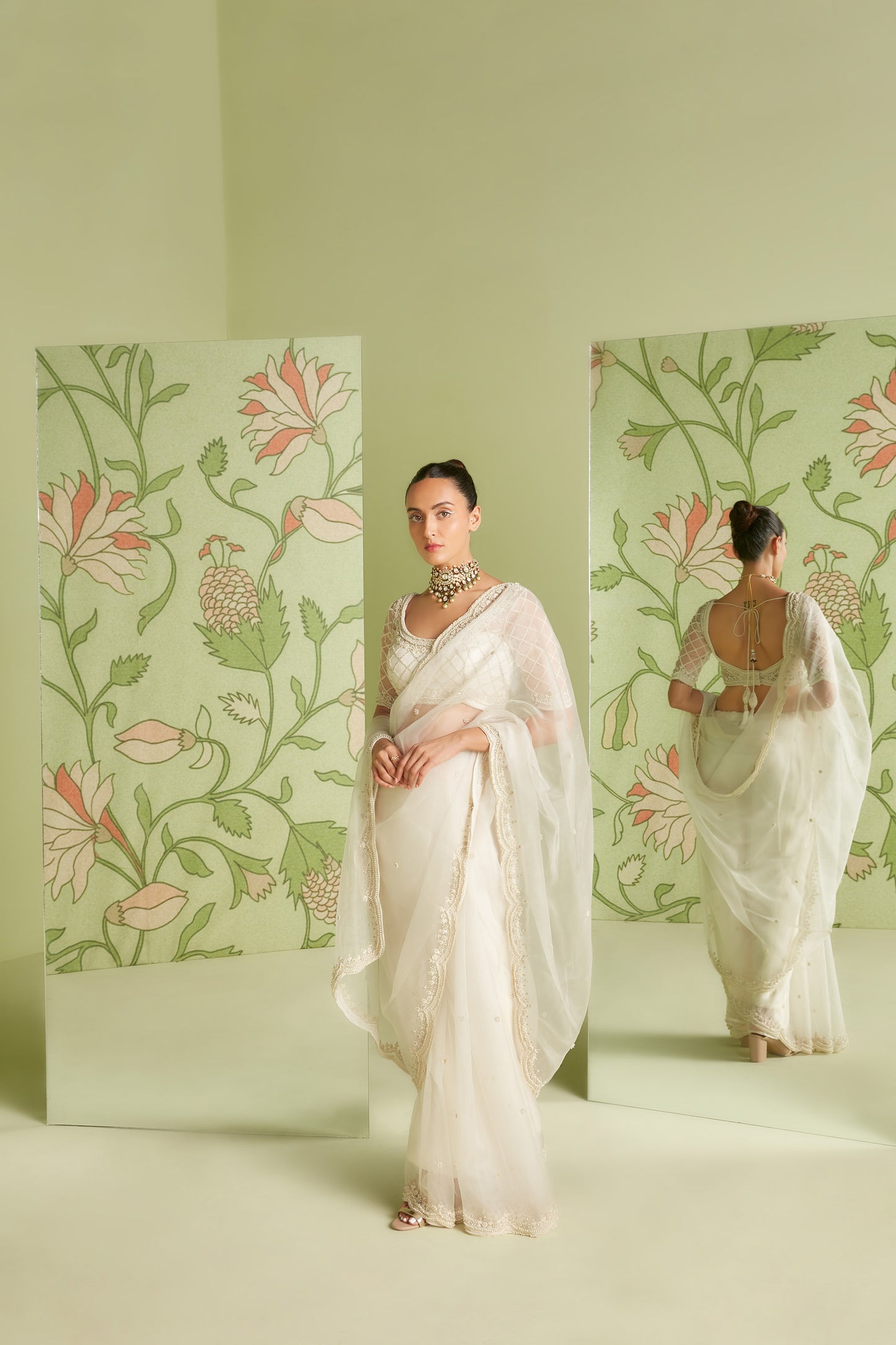 Ivory Organza Hunar Saree