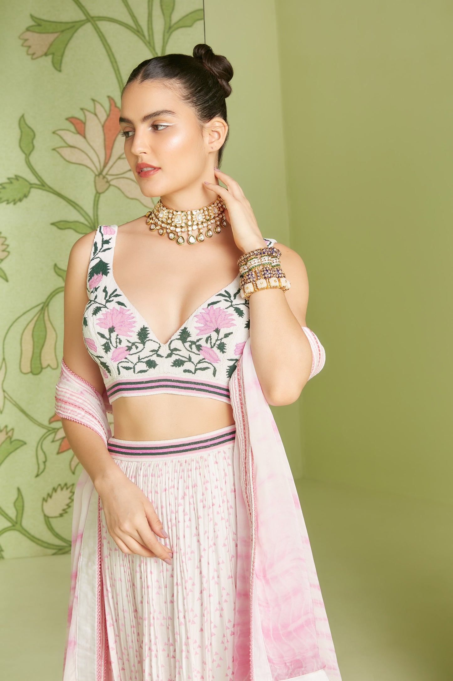 Ivory Satin Zardosi Hunar Lehenga Set